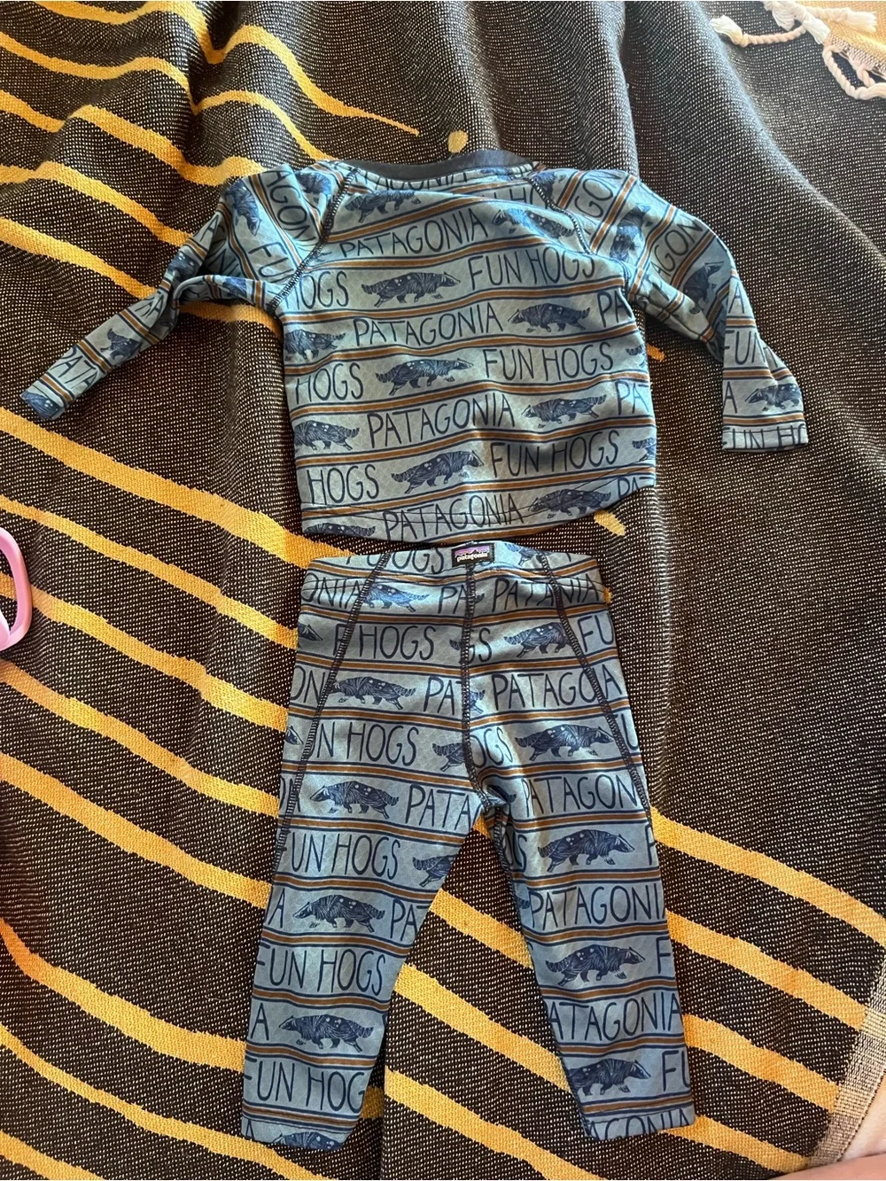 Patagonia Blue Striped 'Fun Hogs' Kids Capilene Set